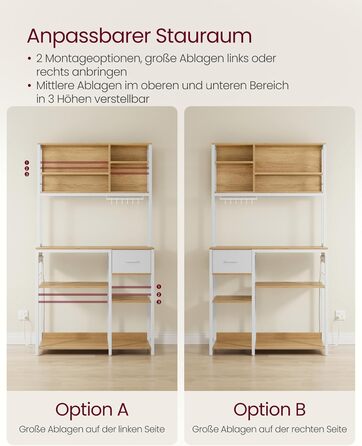 Кухонна полиця VASAGLE з розетками, окремостояча полиця, 40 x 100 x 180,4 см, полиця для випічки, регульовані полиці, шухляда для тканини, 12 гачків, кухня, Золотий дуб-хмарно білий KKS027Y02 40Г x 100Ш см Золотий дуб хмарно білий