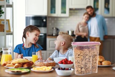 Контейнери для зберігання SUSTANIA, набір з 4 шт. , різні розміри, 5 л, прозорі з кришками на петлях, диспенсери для пластівців, пластик, ідеально підходять для пластівців, зроблено в Європі, 100 придатні для переробки