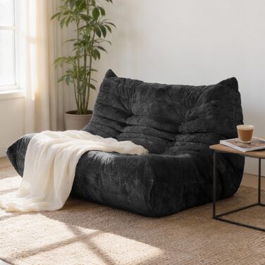 Диван з пінопласту без кісток зручний підлоговий диван з ергономічним дизайном, не потребує складання, диван-мішок для вітальні, спальні, квартири, ігрової кімнати та офісу, чорний двомісний