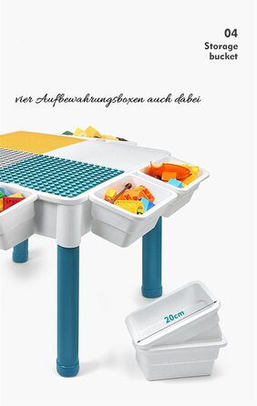 Комплект дитячого столу та стільця 6-в-1, дитячий ігровий стіл, двостороння стільниця 551 см з 292 будівельними блоками, багатофункціональний стіл з 1 стільцем як столом-конструктором, пісочниця, стіл для творчості 51*51