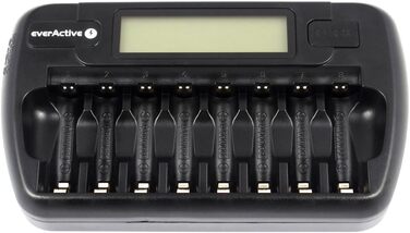 Зарядний пристрій everActive для 8 батарейок типу AAA, швидка зарядка - 4 години, комплект батарейок, РК-дисплей, режим оновлення, автомобільний адаптер, модель NC-800