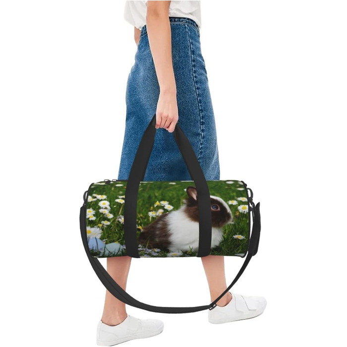 Спортивна сумка для подорожей, біло-коричнева, з принтом кролика, сумка на ніч, чорна, універсальний розмір