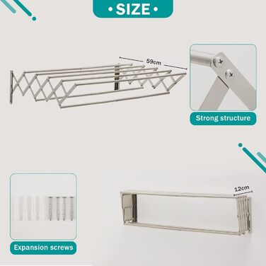 Настінна сушарка YOUDENOVA, настінна висувна сушарка для білизни з 7 шт. ангами, компактна сушарка для ванної кімнати, металевий р