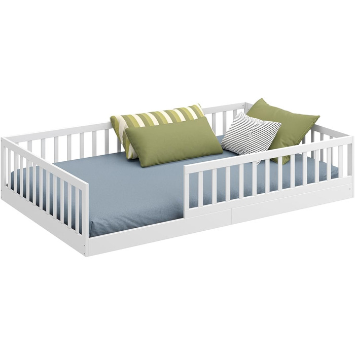 Підлогове ліжко CADANI Timi 2в1 120x200 см Дитяче ліжко Монтессорі зі знімним захистом від випадіння, включаючи ламельну раму, з м