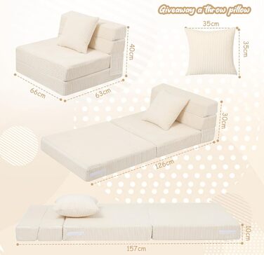 Диван MeMoreCool Cord Play, Дитячий диван, Дитячий диван Glow, Дитячий розкладний диван, Диван-фліп, Дитячий диван, Z-подібне ліжко, Розкладний дитячий диван, Ліжко на підлогу, Розкладний диван для ігрової кімнати, Бежевий шнур бежевого кольору