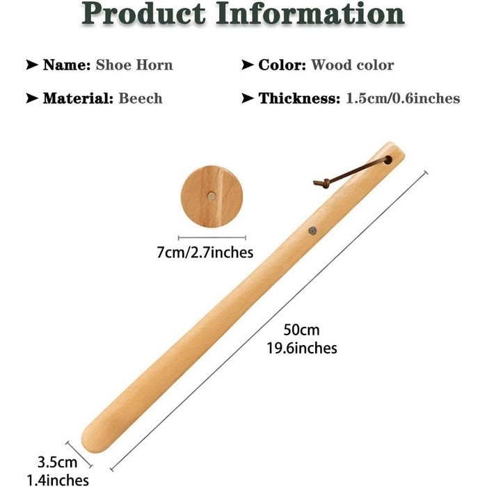 Міцний ріжок для взуття, жіночий ріжок, подорожі, букове дерево, японський стиль, інноваційний магнітний дизайн shoehorn, подовжувач взуття для вагітних, колір 19,6 дюйма