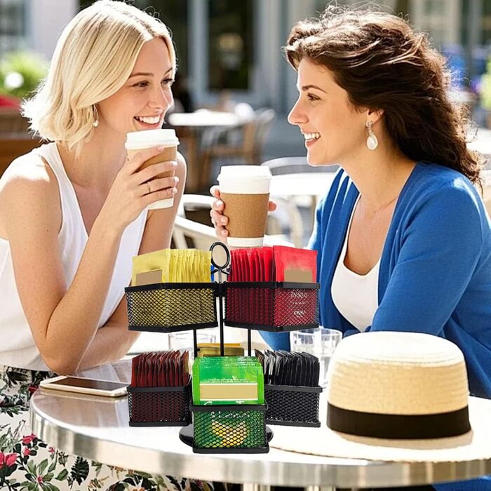 Органайзер для чайних пакетиків Matybobe, 2 рівні, 8 кошиків, обертовий кухонний стелаж для зберігання (8 кошиків) чорний 8 кошиків