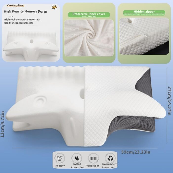 Подушка Curosleep - ергономічна підтримка для шиї, ортопедична подушка для підтримки шиї Dreamsleepz, подушка для контурного розгладження, комфортна подушка для підтримки шийного відділу хребта з піною з ефектом пам&39яті для покращення сну (чорна)