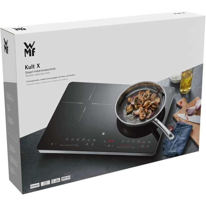 Подвійна індукційна варильна поверхня WMF Kult X 2 плити, конфорка до 28 см, 2 конфорки, 8 рівнів, розпізнавання каструлі, сенсорний дисплей, склокераміка, функція таймера, 3500 Вт одинарна