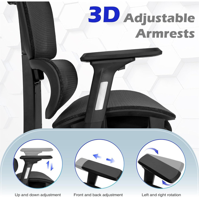 Ергономічне офісне крісло ALPHA HOME, стілець для роботи з підставкою для ніг, регульованою поперековою опорою та підголівником, дихаюче комп&39ютерне крісло з 3D-підлокітниками для дому, офісу, кабінету, 50x52x130 см