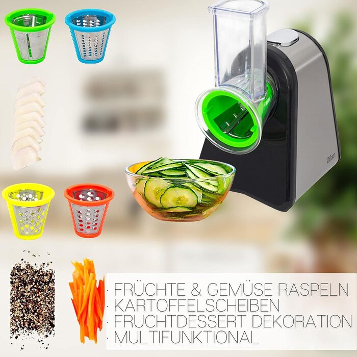 Електрична кухонна терка 200 Вт 4 Насадки Барабани з нержавіючої сталі Електрична овочерізка Кухонний комбайн Терка Багатофункціональна терка Електричний шніцельверк