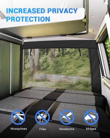 Москітна сітка SUPAREE 6&39x5&39 для багажника VW T5, захист від комах для фургонів та кемперів, із застібками-блискавкою та липучками для будинків на колесах, караванів та кемперів VW T5 та T6, чорна, 185 x 155 см