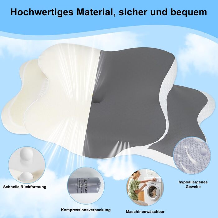 Подушка з піни з ефектом пам&39яті, ергономічна подушка з автоматичною пружинною фіксацією, ортопедична подушка для полегшення болю в шиї з піною з ефектом пам&39яті для сну на боці, спині та животі