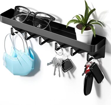 Ключниця Newaner з полицею і 6 гачками, компактна портативна ключниця-органайзер, ключниця без свердління для настінного кріплення