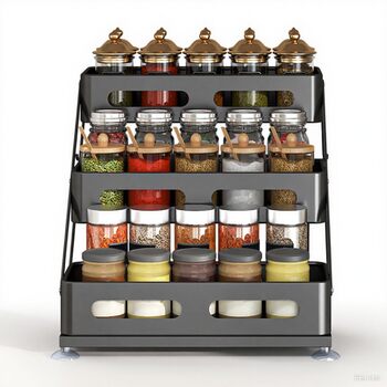Рівнева складна полиця для спецій Bokelai, регульована по висоті кухонна полиця для зберігання Органайзер для спецій з протиковзкими накладками Металевий органайзер для спецій для шафи та стільниці Чорний - 3 рівні, 3-