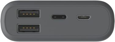 Зовнішній акумулятор з USB C 2 шт. USB A, сертифікований Power Pack, акумулятор для мобільного телефону, планшета, Bluetooth-колонок тощо, портативний зарядний пристрій маленький і потужний) сірий, 24000mAh (