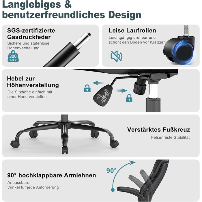 Крісло керівника AnyGod зі штучної шкіри, ергономічне офісне крісло з поперековою опорою, міцне поворотне крісло зі складними підлокітниками та регулюванням висоти для домашнього офісу, чорне