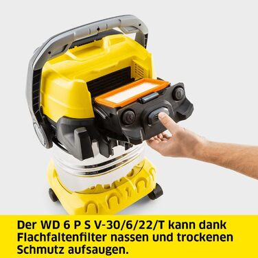 Пилосос для сухого та вологого прибирання Krcher WD 6 P S V-30/6/22/T, вкл. розетку, плоский гофрований фільтр, запатентований філ