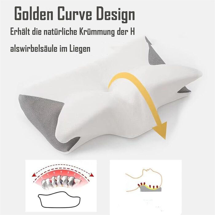 Подушка Curosleep, ергономічна ортопедична подушка, ортопедична подушка для шиї з піни з ефектом пам&39яті, подушка для підтримки шиї для сну на боці, спині та животі (чорна)