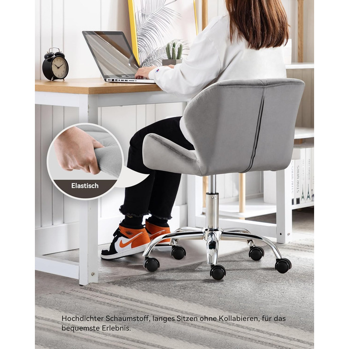 Офісне крісло HNNHOME Eris, сучасне, оббите оксамитом, обертове крісло, тканина, регульована висота, сірий оксамит