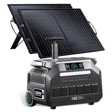 Портативна електростанція IEEE P3200 потужністю 3200 Вт з 2 сонячними панелями по 100 Вт, сонячним генератором LiFePO4 потужністю 2048 Втгод, зарядкою змінного струму 1800 Вт, 4 виходами змінного струму, керуванням через додаток, для аварійного живлення в