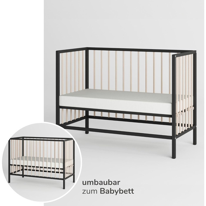 Дитяче ліжечко Smann 60x120 см - підходить від 0 до 4 років - на колесах та трансформується в дитяче ліжечко - система ременів безпеки та регулювання висоти для всіх ліжок - натуральний колір