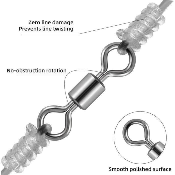 Вертлюги рибальські, вертлюги для лову форелі мікровертлюги для лову форелі для нахлисту, вертлюги з цільними кільцями бочки рибальські вертлюги аксесуари для риболовлі вертлюги для запобігання заплутуванню волосіні, 100 шт.