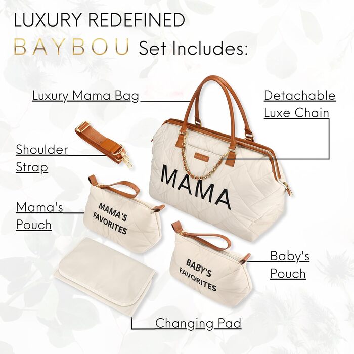 Пеленальна сумка для лікарні Baybou Mama, сумка-сумка для пологів та пологів, сумка для мами для дитини та подорожей, велика, беже