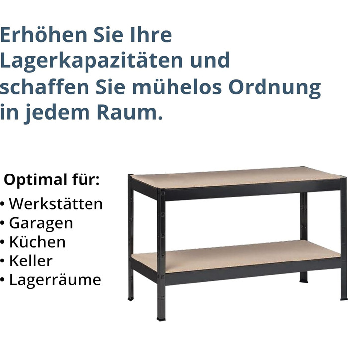 Стелаж SCHULTE Shelf World для важких умов експлуатації з 2 дерев&39яними полицями, 43x100x40 см (ВxШxГ), вантажопідйомність на полицю приблизно 150 кг, чорне текстуроване покриття, стелаж для зберігання, стелаж для підвалу, стелаж для майстерні, стелаж б