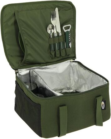 Ізольована сумка з посудом для рибалок чашки, столові прибори, тарілки та банки сумка-холодильник ідеально підходить для місць для риболовлі, кемпінгу та активного відпочинку, набір рибальського посуду, розкішний набір продуктів