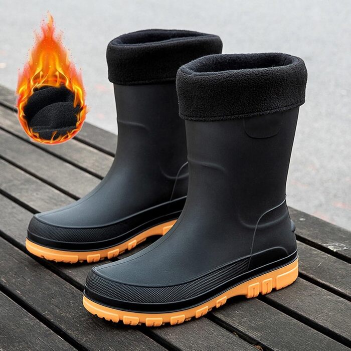 Гумові чоботи з флісовою підкладкою, водонепроникні гумові чоботи, утеплене садове взуття, нековзна підошва, до щиколотки, до литки, взуття для активного відпочинку на природі, для жінок, чоловіків, унісекс, дорослих, чорні, червона підошва, жовті, розмір