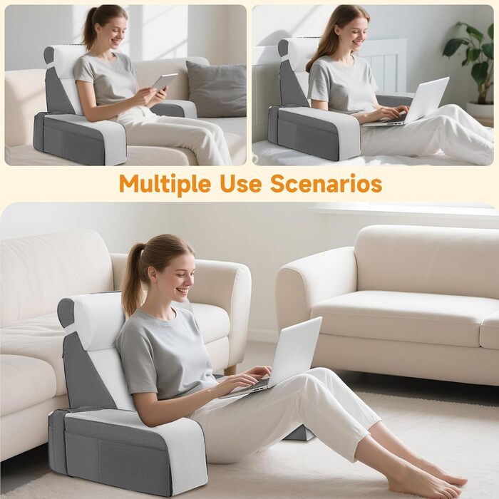 Подушка для читання для ліжка та дивана, подушка для спини з піни з ефектом пам&39яті з подушкою для шиї та знімними підлокітниками, подушка для спини для дорослих для читання, перегляду телевізора та відеоігор