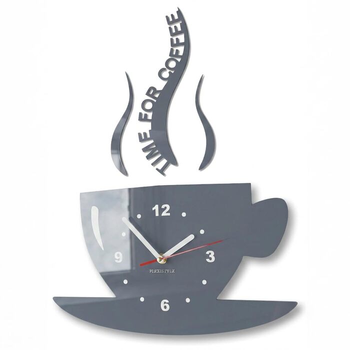 Настінний годинник FLEXISTYLE Time for Coffee для сучасної кухні, сірий, 3D римські цифри, декор для стін, 32 x 19 см