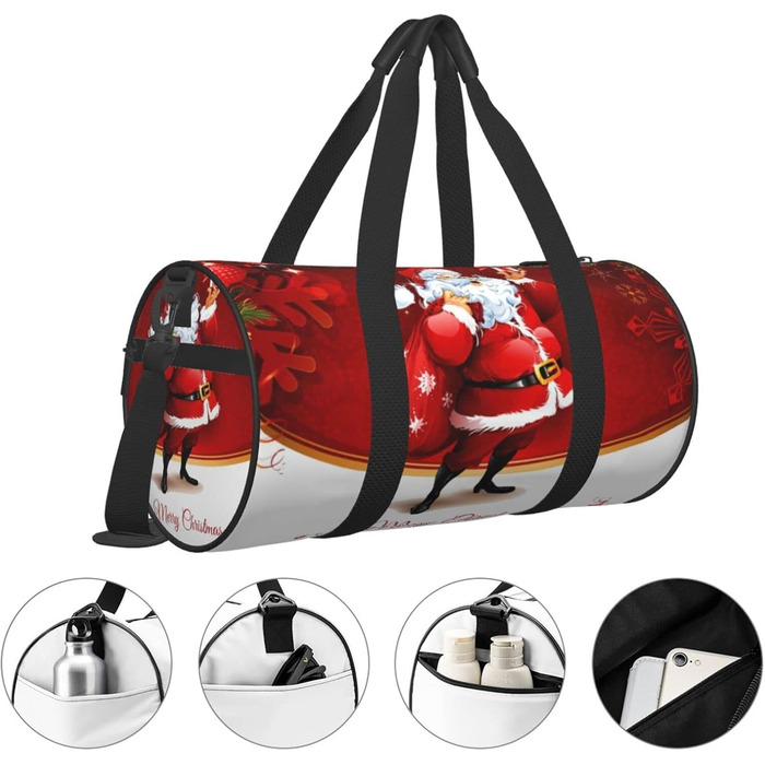 Яскрава спортивна сумка для подорожей з різдвяним дизайном Санта з подарунком. Ідеально підходить для чоловіків та жінок як спортивна сумка, дорожня сумка або сумка для пляжу.