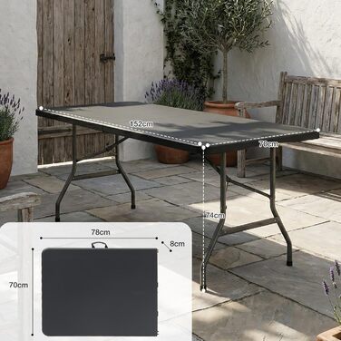 Складаний фуршетний стіл Sekey, пластик, 152x70 см Кемпінговий стіл з ручкою для перенесення, стіл для вечірки, розкладний стіл, садовий стіл для саду, патіо та балкону, складаний, 4 особи (чорний)