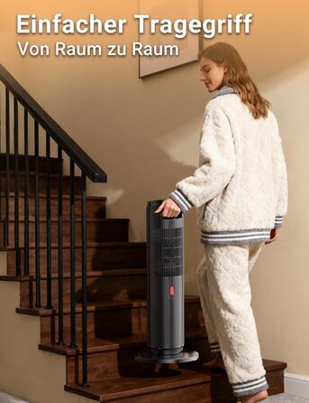 Енергозберігаючий керамічний електричний обігрівач потужністю 2000 Вт з дистанційним керуванням, ефектом димоходу, термостатом, коливаннями 70, режимом ECO, 3 режимами, таймером 1-8 годин, захистом від перегріву та перекидання, тихою роботою для офісу та 