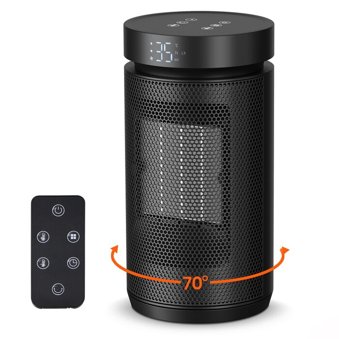 Енергозберігаючий вентилятор-обігрівач потужністю 1500 Вт, тихий електричний обігрівач з термостатом, керамічний нагрівальний елемент PTC, захист від перегріву та перекидання, 3 режими, 12-годинний таймер, коливання 70, для кімнати/кемпінгу/офісу