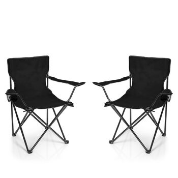 Складаний стілець Кемпінговий стілець Рибальський стілець з тримачем для напоїв та сумкою для перенесення - Складаний рибальський стілець - Складаний стілець Садовий стілець Складаний стілець Крісло для відпочинку Рибальський стілець Складаний Чорний, 2 ш