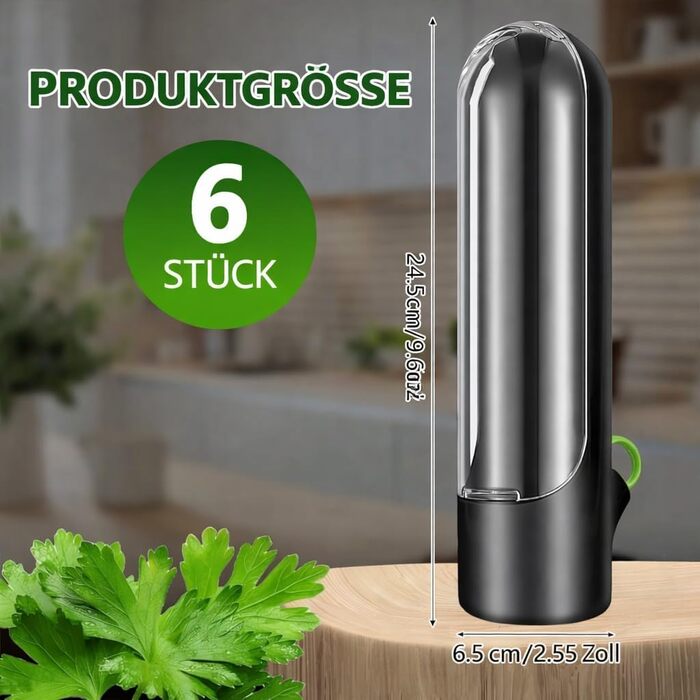 Набір із 6 контейнерів для трав для дверцят холодильника Зберігає свіжість коріандру, мяти та спаржі в 3 рази довше Преміальний контейнер для трав та горщик для спаржі з резервуаром для води для коріандру, петрушки (без BPA, висота 24,5 см)