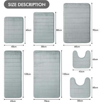 Килимок для ванни MIULEE з піни з ефектом пам&39яті, водопоглинаючий килимок для ванної кімнати, килимок для душу, нековзний, можна прати, 70x120 см, світло-сірий, 70 x 120 см (прямокутний), світло-сірий