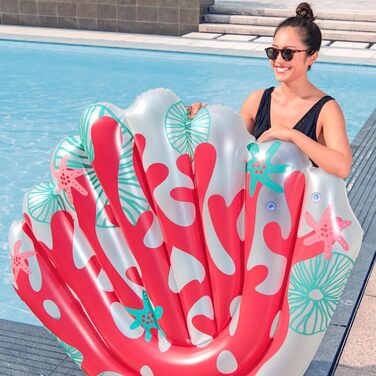 Надувний матрац Bestway Coral, 143 x 139 x 19 см, 1 особа, міцний ПВХ, 2 повітряні камери, запобіжні клапани, яскравий кораловий дизайн, у комплекті латка для ремонту