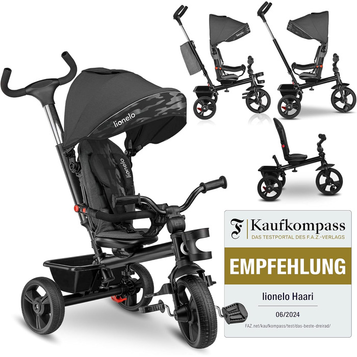 Триколісний велосипед LIONELO Haari 2в1 з прогулянковою ручкою від 18 місяців до 25 кг, передній і задній хід, безкамерні гумові ш