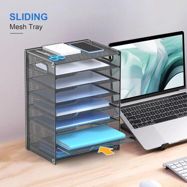 Настільний органайзер OUTWOLF з ручкою, 8-ярусний лоток для листів, міцні металеві лотки, офісне приладдя для документів формату A4, паперу, книг, журналів (чорний)