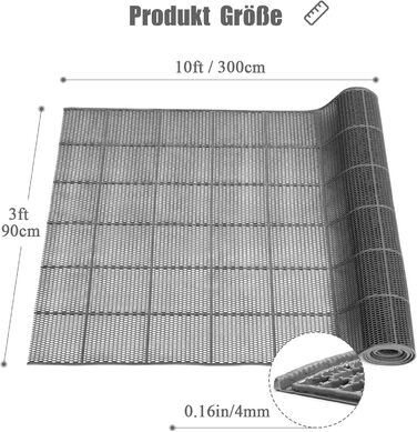 Протиковзкий дренажний килимок Nisorpa 300x90 см, протиковзкі килимки, дренажні мати, гумові килимки товщиною 4 мм, килимки для підлоги для комерційного використання на кухнях, у ресторанах, ванних кімнатах, басейнах, коридорах, вологих приміщеннях та сау
