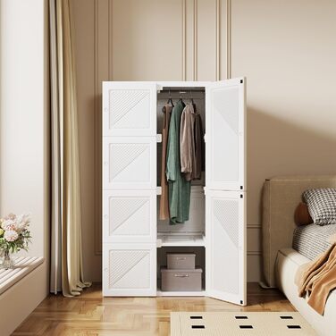 Складана шафа з 5 кубіками, 1 рейкою для одягу, швидке складання, універсальна шафа для вітальні/спальні (Білий, 50x69x136 см) Білий, 50x69x136 см