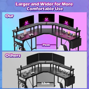 Ігровий стіл Devoko LED 153x153 см, ігровий стіл з підставкою для монітора, ігровий стіл для ПК з 2 розетками та 2 портами для зар