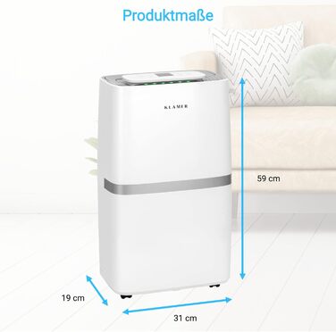 Електричний осушувач KLAMER 20 л, циркуляція повітря 195 м на годину, потужний осушувач повітря в приміщенні 420 Вт, осушувач з єм