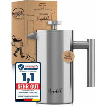 Френч-прес з нержавіючої сталі Morgenheld на 6 чашок 1000 мл Металевий кавовий прес індукційний підходить 1 л термовакуумний глечик кавоварка з подвійною стінкою 1000 мл (5 чашок)