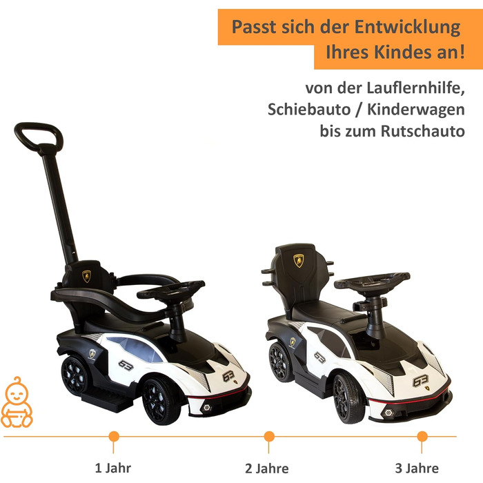 Коляска Lamborghini з штовхачем від 1 року коляска з захисною планкою коляска Lamborghini в білому кольорі можливе керування за до