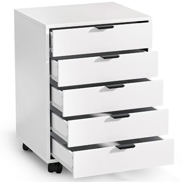 Шафа з шухлядами, контейнер на колесах, мобільна шафа для документів з 5 шухлядами, шафа під письмовим столом, офісний комод для домашнього офісу, білий 40 x 47,6 x 64,6 см